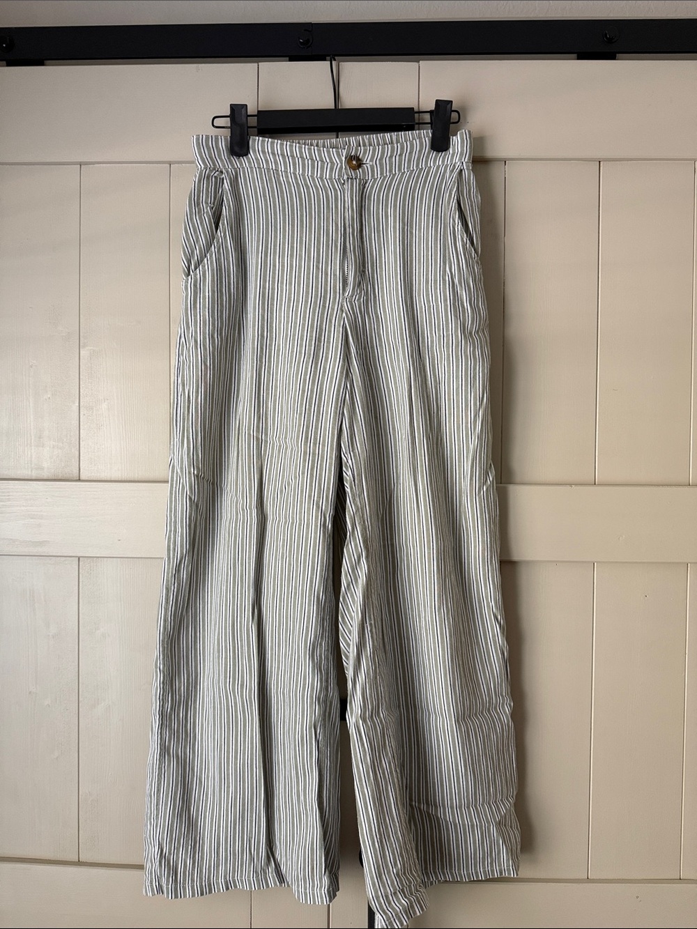 PacSun Women's Light Sage, Black & White Striped Wide-Leg Chinos